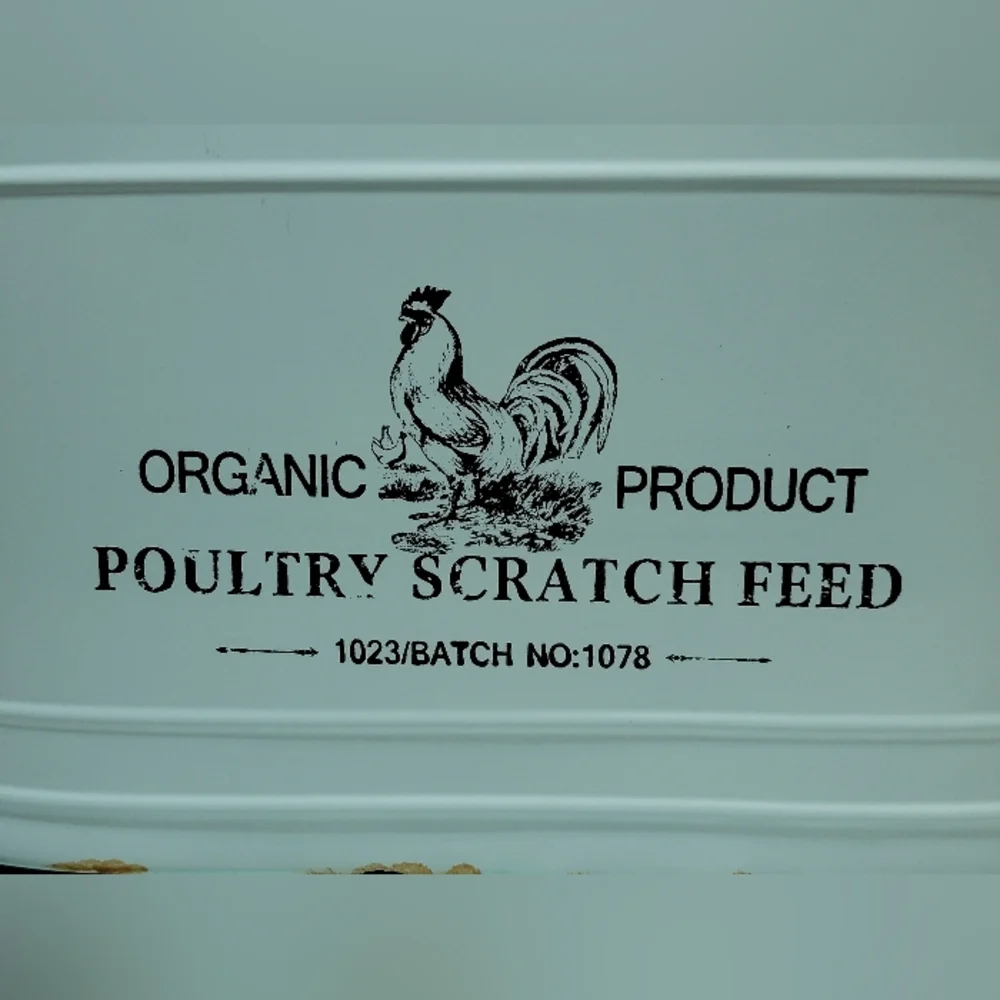 Large Farmhouse Metal Poultry Feed Bin – Rustic Chicken Coop Storage Decor 20.5”